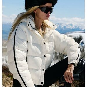 ALO Yoga White Puffer Jacket with Black Trim